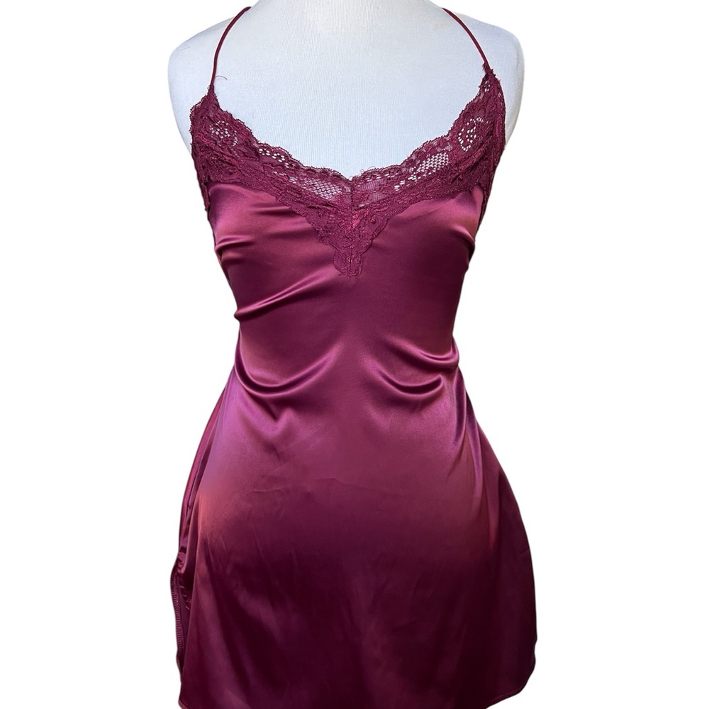 Edikted Burgundy Satin Lace Chemise
